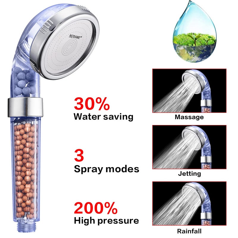 NOSAME Shower Head, Filter Filtration High Pressure Water Saving 3 Mode Function Spray Handheld Showerheads for Dry Skin & Hair - Image 2